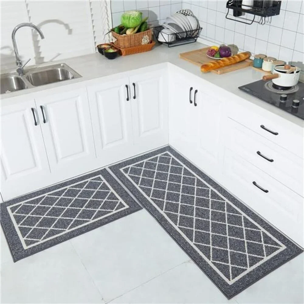 Non Slip Kitchen Rugs Set of 2 Grey Washable Runner Mats for Floor Sink